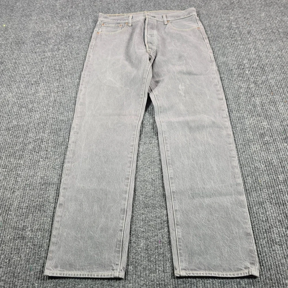 Levi's 501 Jeans Mens 36x34 Gray Regular Straight Denim Button Fly Fits 34x31